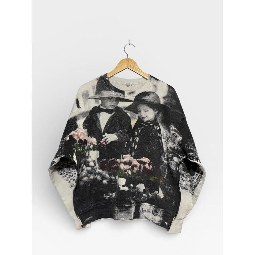 Vintage First Date Full Graphic All Over Print Crewneck Sweatshirt XL Men’s